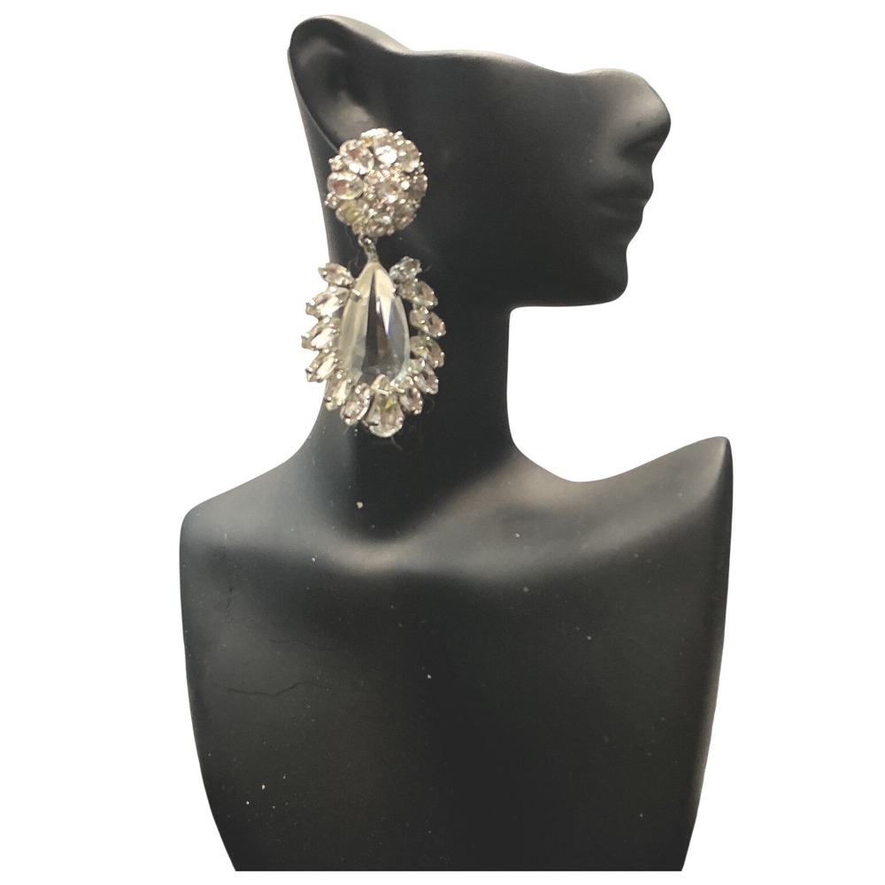 Unbranded Statement Drop Earrings Women OS Clear Excellent Crystal Teardrop Halo